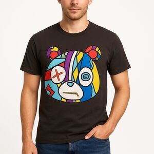 Imaginary Men's Shirt Black Graphic Sz S Teddy Bear Graffiti Color Streetwear